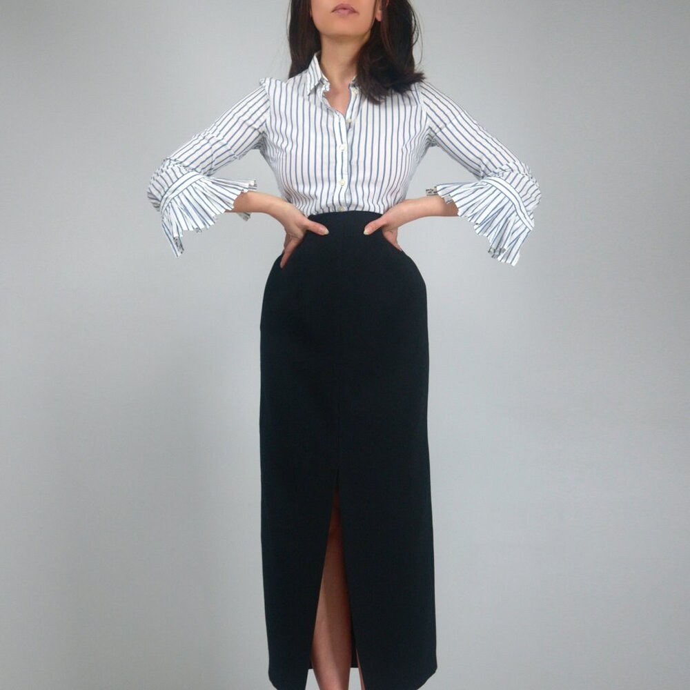 Banana Republic Striped Cotton Riley Shirt with Pleated Cuffs, sz 0